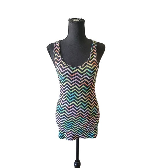 Chervon Multi-Colored Long Line Tank Top Size L (11-13) Summer Festival Boho - Picture 2 of 8